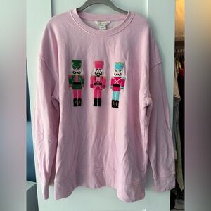 Shiraleah Pink Sweatshirt with Embroidered Nutcrackers